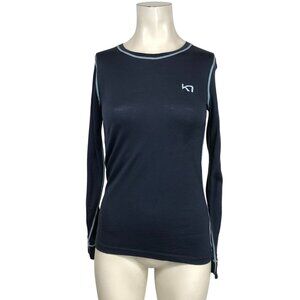 KARI TRAA - WOMEN'S SMALL - NAVY ROUND NECK LONG SLEEVE T-SHIRT